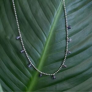 Vintage Estate Sterling Silver Dainty Choker Necklace Iolite Stones Boho 16”